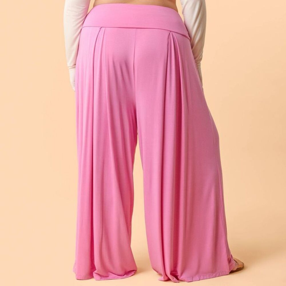 Blogilates Women's Homebody Foldover Wide Leg Pants - Pink 1X - Picture 2 of 5